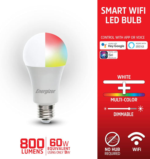 A19 Bulbs 2 Pack XTREME Energizer Connect Smart LED White & Multi-Color RGB Light with Voice Control and Remote Access