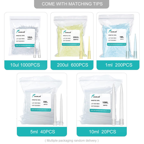 JOANLAB Micropipette 10-100ul Manual Adjustable Single Channel Pipettes with 600pcs Pipette Tips