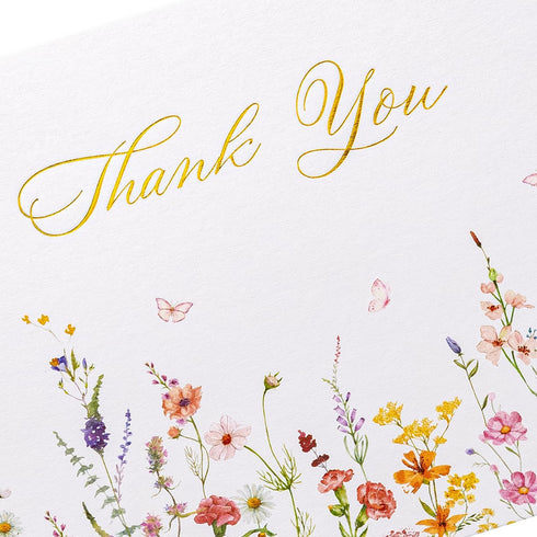 50 4x6 300gsm Crisky Floral Wildflower Thank You Cards with Envelopes, Sealing Matching Stickers, Blank Cards