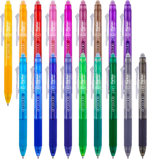 ParKoo 18 Colors Retractable Erasable Gel Pens, Fine Point 0.7mm, Comfort Grip for Journaling, Drawing, Writing