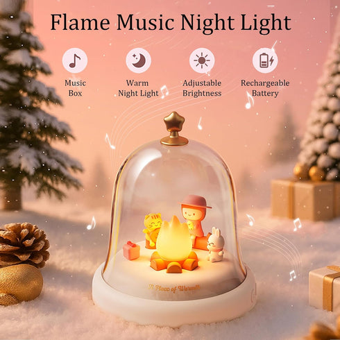 kvppvt Dimmable Cute Flame Ambient Music Small Night Light with Music Box, Warm Light, Exquisite Decorative