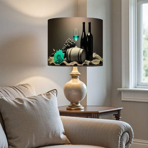 RAINFALLARING 1 Pack 13"x13"x10" Drum Lampshades Wine Teal Rose Gray Cask Black White Modern Art Wine Bottles Lampshade