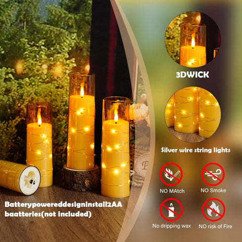 Remote,12 2.3"H 5" 6" 7") Sasigeiaa Flameless Candles with Embedded Star String - Battery Operated LED Candles