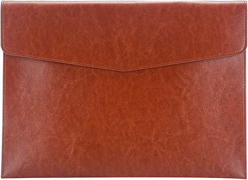 Enyuwlcm PU Leather A4 File Folder - Document Holder Envelope Case with Snap Closure for Receipt, Brown