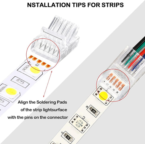 RGB LED Light Strip Connectors, 20 Waterproof Solderless LED Adapter Connectors for 5V 12V 24V (5 Pin, 12 mm)