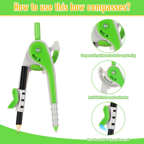 EBOOT Student Geometry Math Set, Drawing Compass and 6 Inch Clear Swing Arm Protractors for 180 Degree