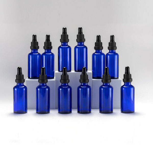 YIZHAO 2oz Blue Glass Dropper Bottles with Glass Dropper, Tincture Bottles for Essential Oils, Aromatherapy, Pack of 12