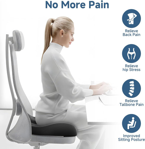 Benazcap Gel Seat Cushion for Office Chair Ergonomic Cushions-Gel & Memory Foam Coccyx Butt Pillow for Sciatica & Back