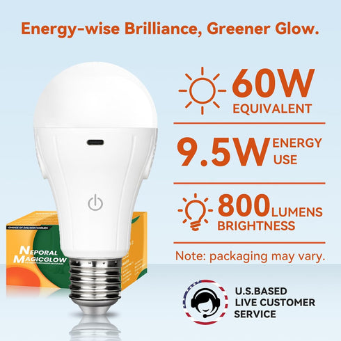Bulbs 3 Dimmable Bulbs, A19 Bulbs, 15W, 24 Neporal MagicGlow Rechargeable Light with Remote, Colors Shift + Stepless