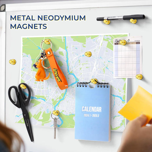 VNDUEEY 20 Pcs Refrigerator Magnets, Gold Metal Push Pin Magnets, Small Strong Magnets for Whiteboard, Office, Classroom