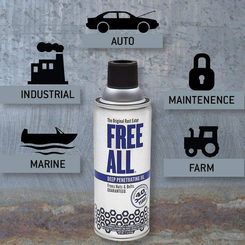 11 oz Free All Rust Eater Deep Penetrating Oil, Aerosol Loosens Rusted Bolts, Nuts, Pipe Connections & Locks