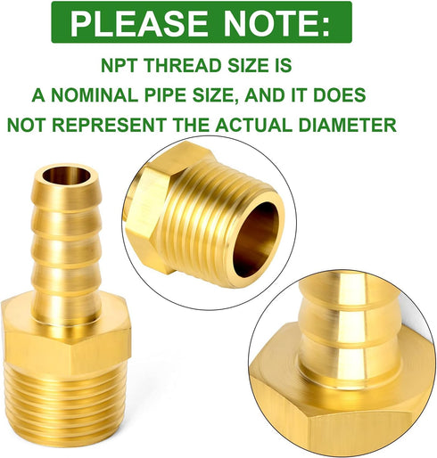 TAISHER 5 PCS Brass Hose Barb Fittings 1/2" (12.7mm) Barb x 1/2" MNPT Pipe Adapter with 5 Hose Clamps