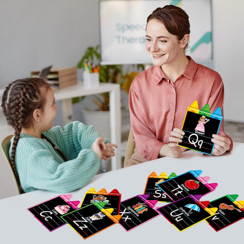 57Pcs Set QOUBAI Alphabet Number Bulletin Board Crayon Letters Number Colors Shapes Poster Back to School Wall