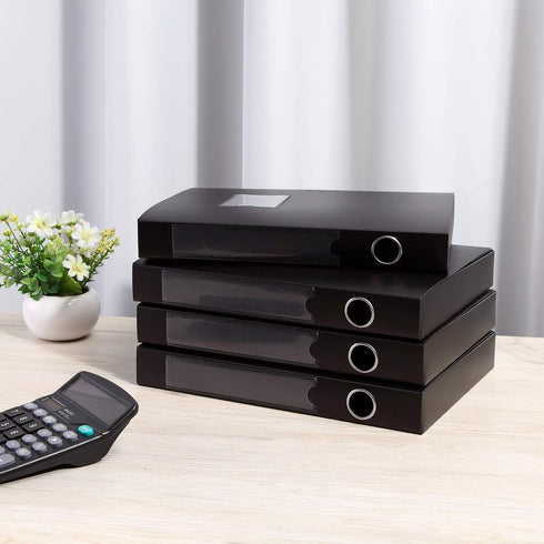 HUA JIE A4 Storage File Boxes, Plastic Archives Cases with Lid, Document Storage Filing Box for Office, Black (Pack of