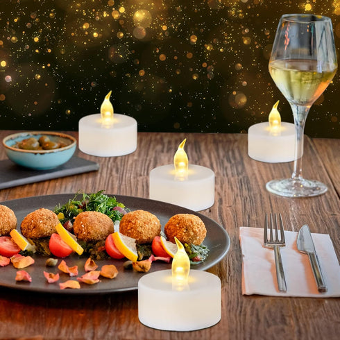 24 Pack Flameless Tealight Candles: Battery-Powered Tea Light Candles, Bright Flickering Electric Tealights for