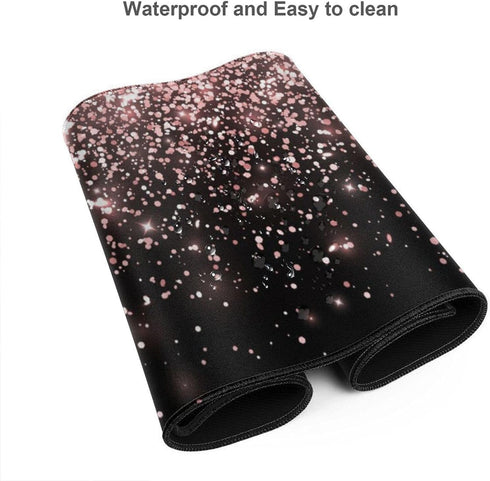 Rose Gold Glitter Black Gaming Mouse Pad, Large XL Extended Desk Pad for Computer PC Laptop Home Office