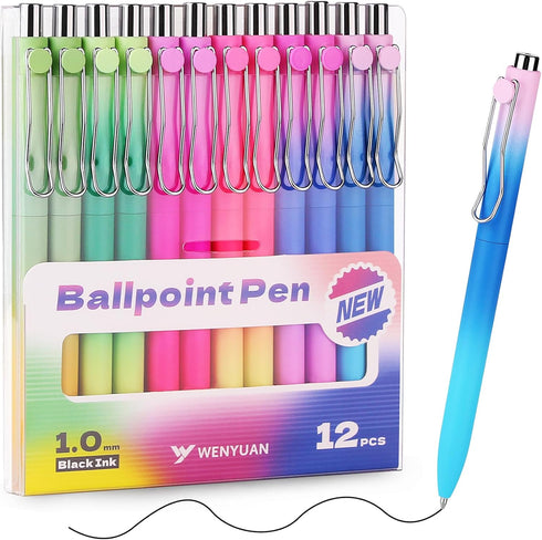 WY WENYUAN Cute Pastel Ballpoint Pens Bulk, Fine Point Smooth Writing, Black Ink Journaling Pens for Women & Men