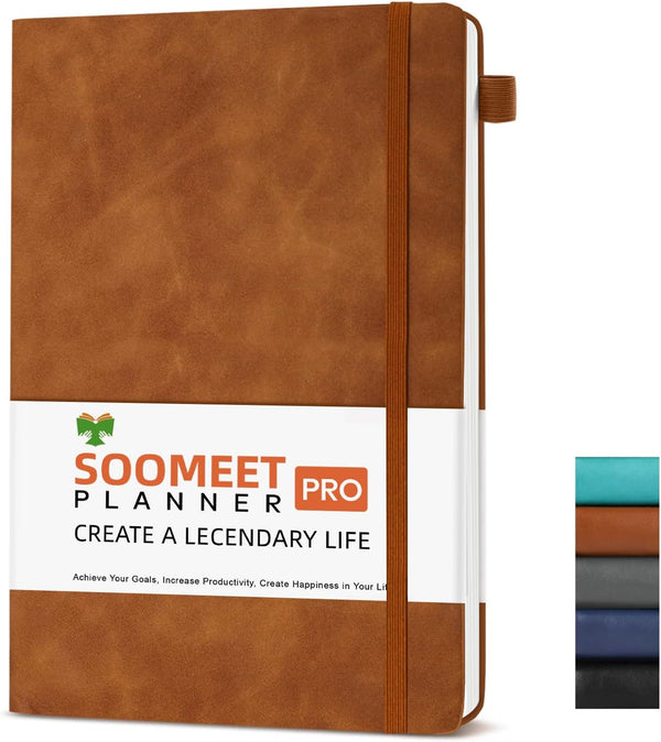 Lined Journal Notebook, 200 Pages, A5 College Ruled, Leather Hardcover, Thick Classic with Pen Loop, Brown