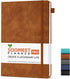 Lined Journal Notebook, 200 Pages, A5 College Ruled, Leather Hardcover, Thick Classic with Pen Loop, Brown