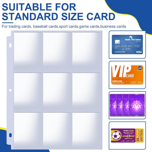 7200 9 3 Cards(400 Pockets Card Sleeves Binder Sheets, Pocket Card Sleeves for Ring Binder, Trading Cards Sleeves Fit