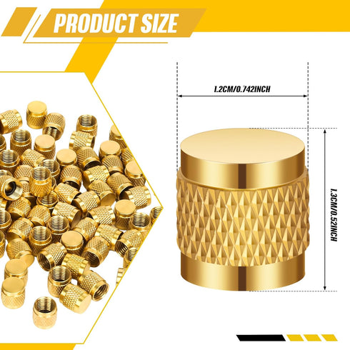 1/4 Flare Cap, Round Brass with Neoprene O-Ring Seal, HVAC Valve Caps, Refrigerant Locking Caps (50 PCS)