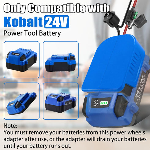 Power Wheel Adapter for Kobalt 24V Battery DIY Adapter, with Fuse & Wire Terminal,14 Gauge Wire, 30Amp Fuse and Switch Button, for DIY RC Trucks, RC Toys, Robotics, Work Lights