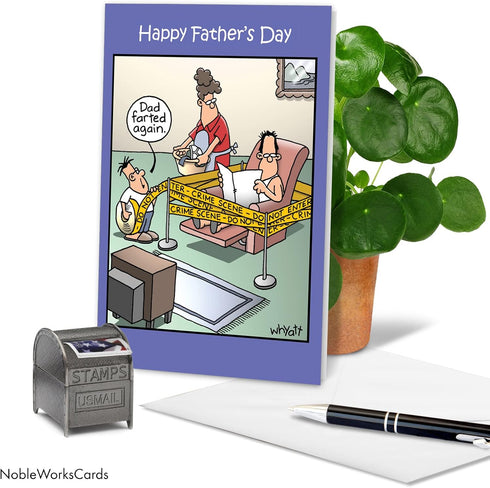 NobleWorks Father's Day Greeting Card, 5 x 7 Inch Envelope, Dad Dad Farted Again, 1 Card