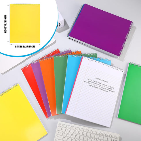 Faccito 12 Pack Spiral Notebook, Top Bound, 11" x 8-1/2", 100 Sheets College Ruled Paper, Assorted Colors