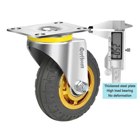 Heavy Duty Fixed Industrial Plate Rubber Casters, 3-Inch No Noise Wheels Set of 2 for Cart Furniture