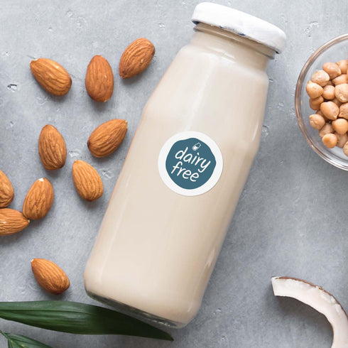 500 1" Blue Dairy Free Stickers / Small White Gloss Circle Labels/Chic Teal Lactose Free Food Safety Seals with Modern