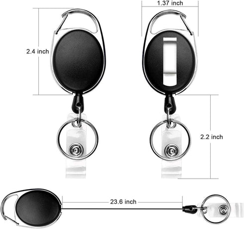 Teskyer 5 Pack Badge Holders - Retractable Badge Reel with Carabiner Clip and Key Ring for ID Cards