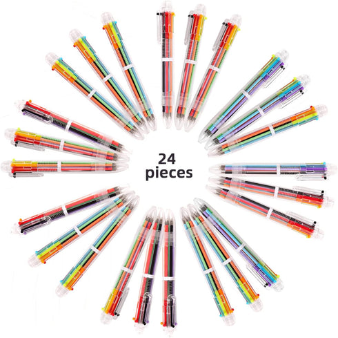 DAIKOYE 24 PCS 0.5mm 6-in-1 Multicolor Ballpoint Pen - Transparent Barrel Ballpoint Pen for Office School Supplies