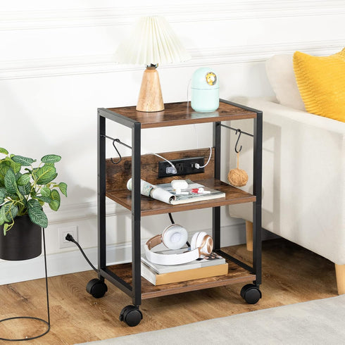 Industrial Printer Cart, 3-Tier Mobile Stand with Power Outlets and USB Ports for Office Use