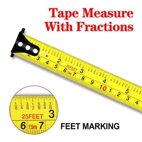 Magnetic Tape Measure 25 Ft with Fractions 1/8 and Metric,Easy to Read,Measuring Tape with Belt Clip for Surveyors,Engineers,Household,Carpentry,Construction