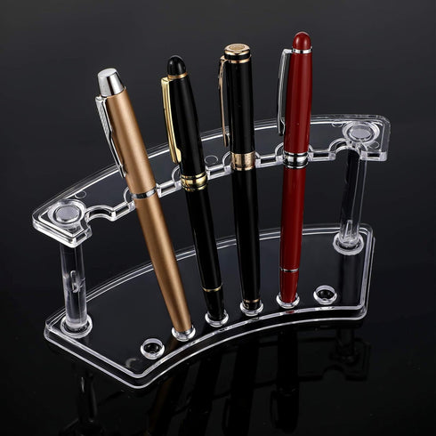 Tinlade 2 Pieces Plastic Pen Holder Stand, 6-Slot Makeup Brush Rack Organizer for School, Office, Home (Clear, Black)