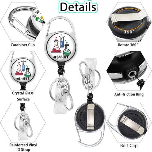 LAB LIFE Medical Badge Reel Retractable Heavy Duty with 360° Swivel Carabiner Clip for ID Badge Holder