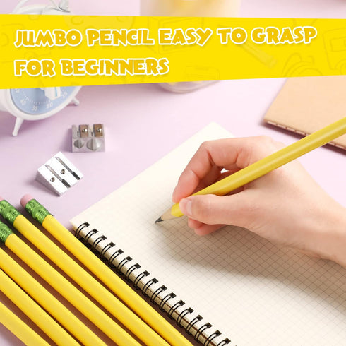 Fainne 102 Pcs Jumbo Pencils and Sharpeners Set, Large Fat Pencils for Kids, School, Office