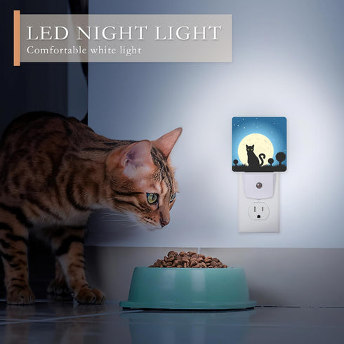 AOWULA 0.5W 0.5W Halloween Night Lights Plug into Wall,Black Cat Moon Night Light Dusk to Dawn Sensor LED Lamp