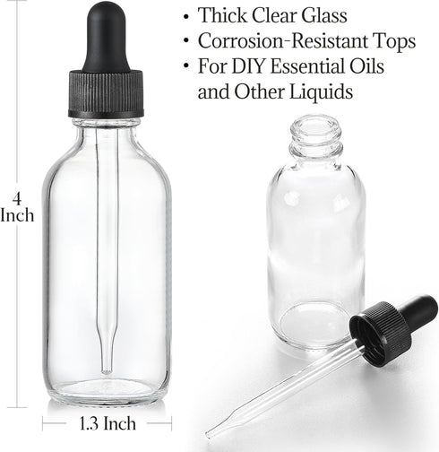 AOZITA Set of 4 Clear Eye Dropper Bottles 1 oz with Stainless Steel Funnels & Labels