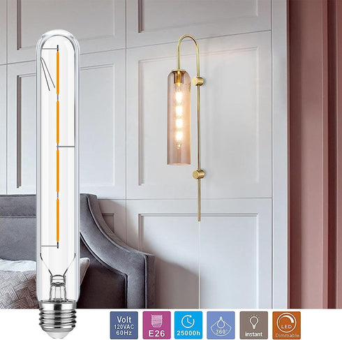T10 Bulb,8.9 Inch Bulbs,40Watt 2700K 400lm,E26 4W t10 Bulb,LED Bulb,Dimmable Bulbs,Clear Glass,4 Pack. XININSUN Led