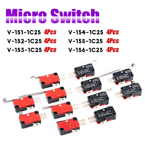 Micro Limit Switch Assortment Kit, Swpeet 24Pcs Long Hinge Roller Momentary Cherry Push Button SPDT Snap Action Perfect