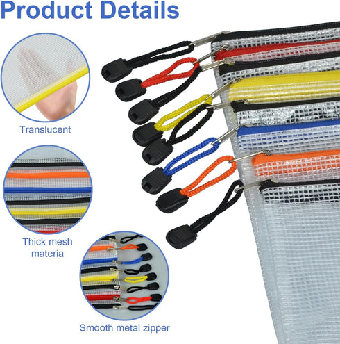 KKUADCEHI 2 7.48 5.51 PCS Mesh Zipper Pouch Bags, Plastic Water-Resistant File Bags, for Office, School, Board Game
