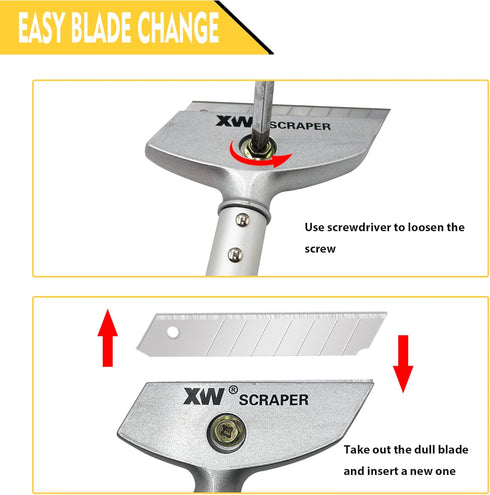 XW Razor Blade Scraper with Adjustable Handle, 23" Heavy Duty Floor Scraper, Extra 10 PCS Blades