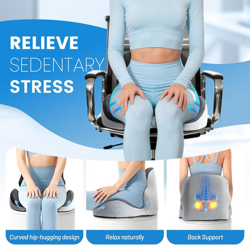WADCIMC Tailbone Seat Cushion - Memory Foam Cushion for Office Chair, Lumbar Support Pillow One Piece, for Sciatica