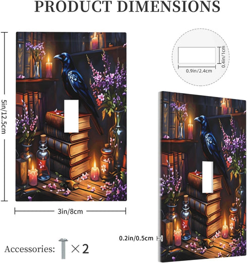 haigof 1 3 5 Inch Gothic Bookshelf Crow Light Switch Cover Wall Plate Gang Single Plates Print Faceplate Home Decor X