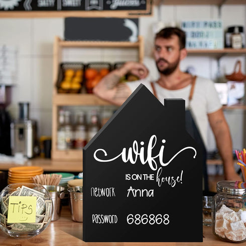 Jetec WiFi Password Sign, Wooden Freestanding Chalkboard Style Sign with Erasable Pen for Home Business Decor (5 x 3.7