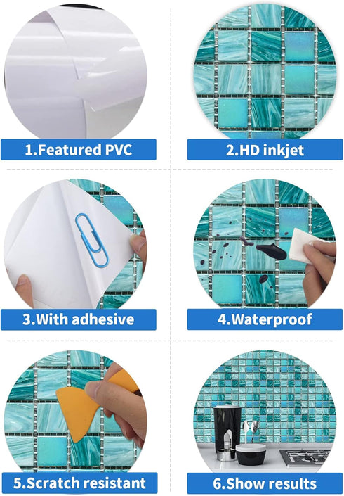 25Pcs Self-adhesive Mosaic Tile Transfer - Peel and Stick Waterproof Backsplash Tile Sticker for Home Decor (4x4inch)