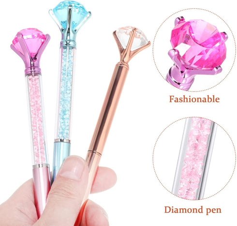 NUOBESTY 6pcs Diamond Pen with Big Crystal, Retractable Bling Metal Ballpoint Pens, Black Ink for Office