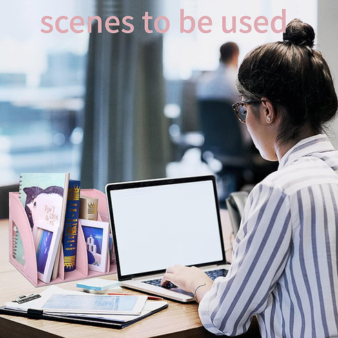 SAYEEC Sturdy Magazine Holder, 4 Compartments Plastic Desktop File Organizer for Office Storage