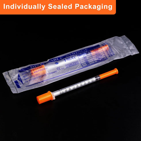 31g 0.5cc Syringes, 1/4 Inch-6mm Compatible U-100, Accurate Measuring, Individually Sealed Packaging (Pack of 100)